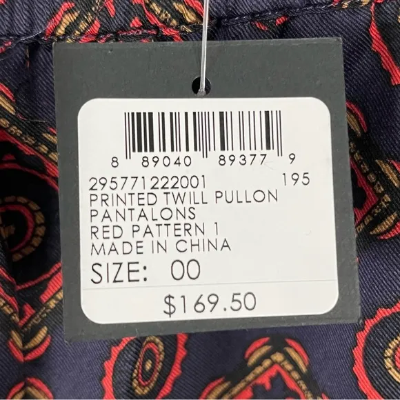 🆕 Club Monaco Pajama Lounge Pants 00 XS Printed Twill Pantalons Red Patt…