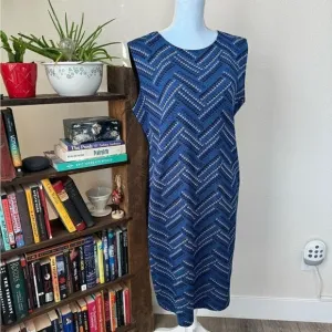 🌞 Misook Chevron Sleeveless Acrylic Knit Sheath Dress Size Large Blue Black