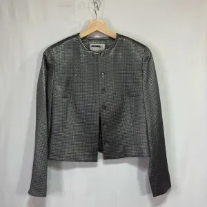👂🏽 Worth grey metallic silk blend collarless short blazer