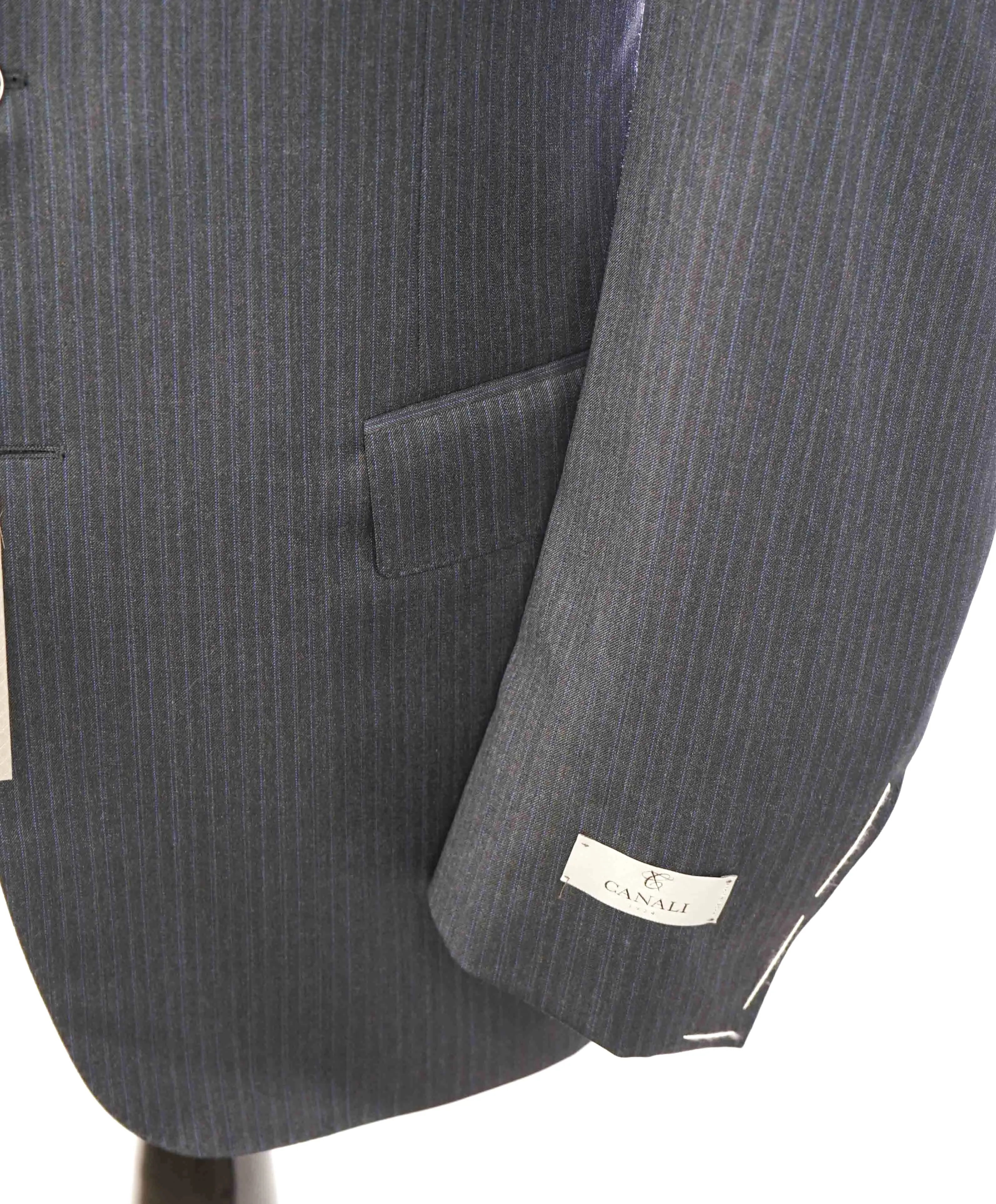 $1,895 CANALI - Gray Blue Stripe "Stretch" Double Vent Wool Blazer - 44L