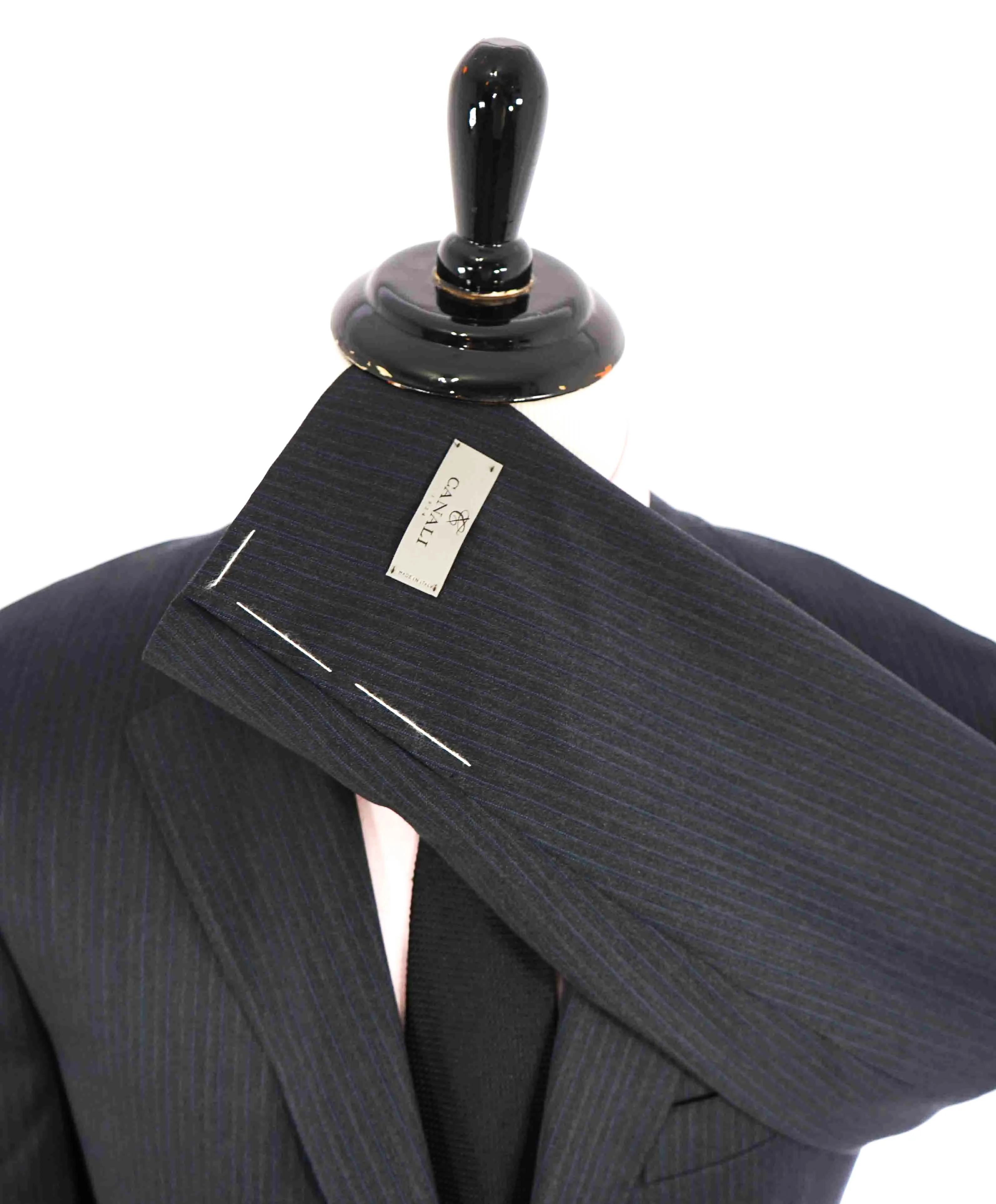 $1,895 CANALI - Gray Blue Stripe "Stretch" Double Vent Wool Blazer - 44L