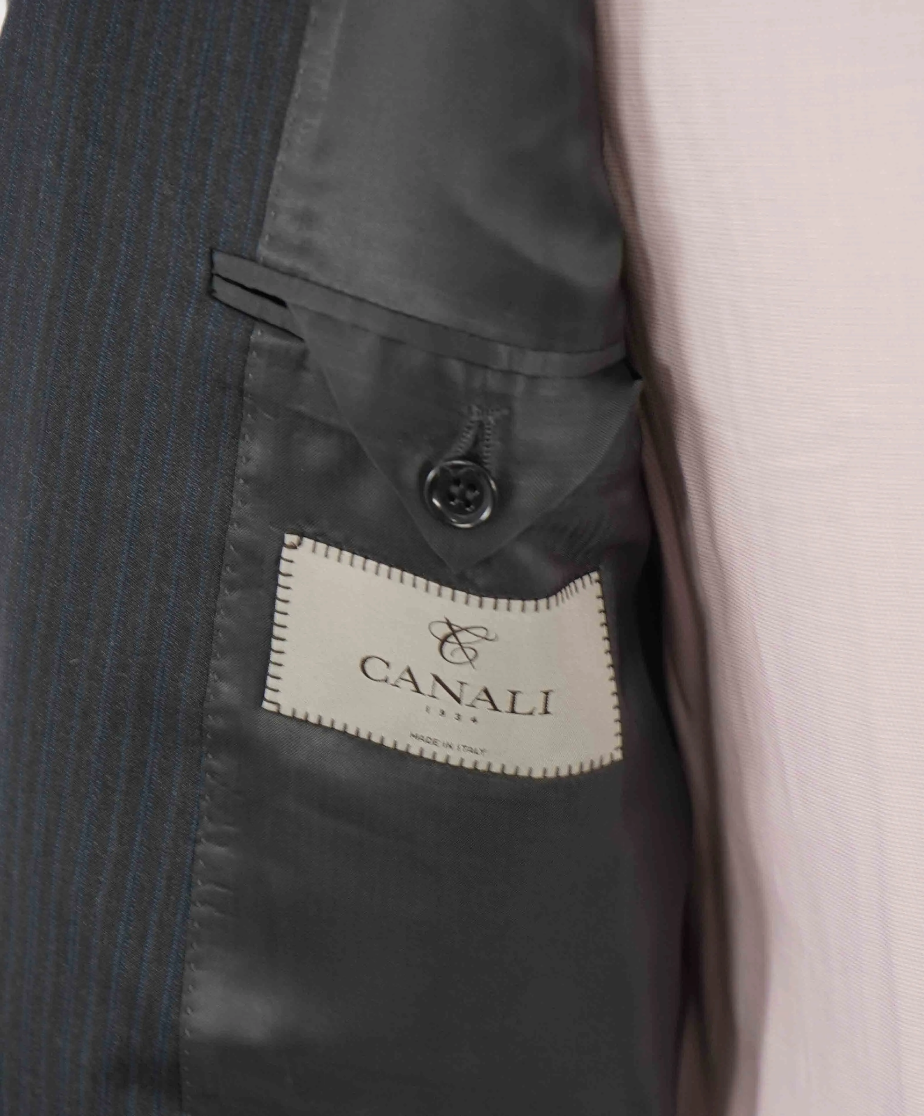 $1,895 CANALI - Gray Blue Stripe "Stretch" Double Vent Wool Blazer - 44L