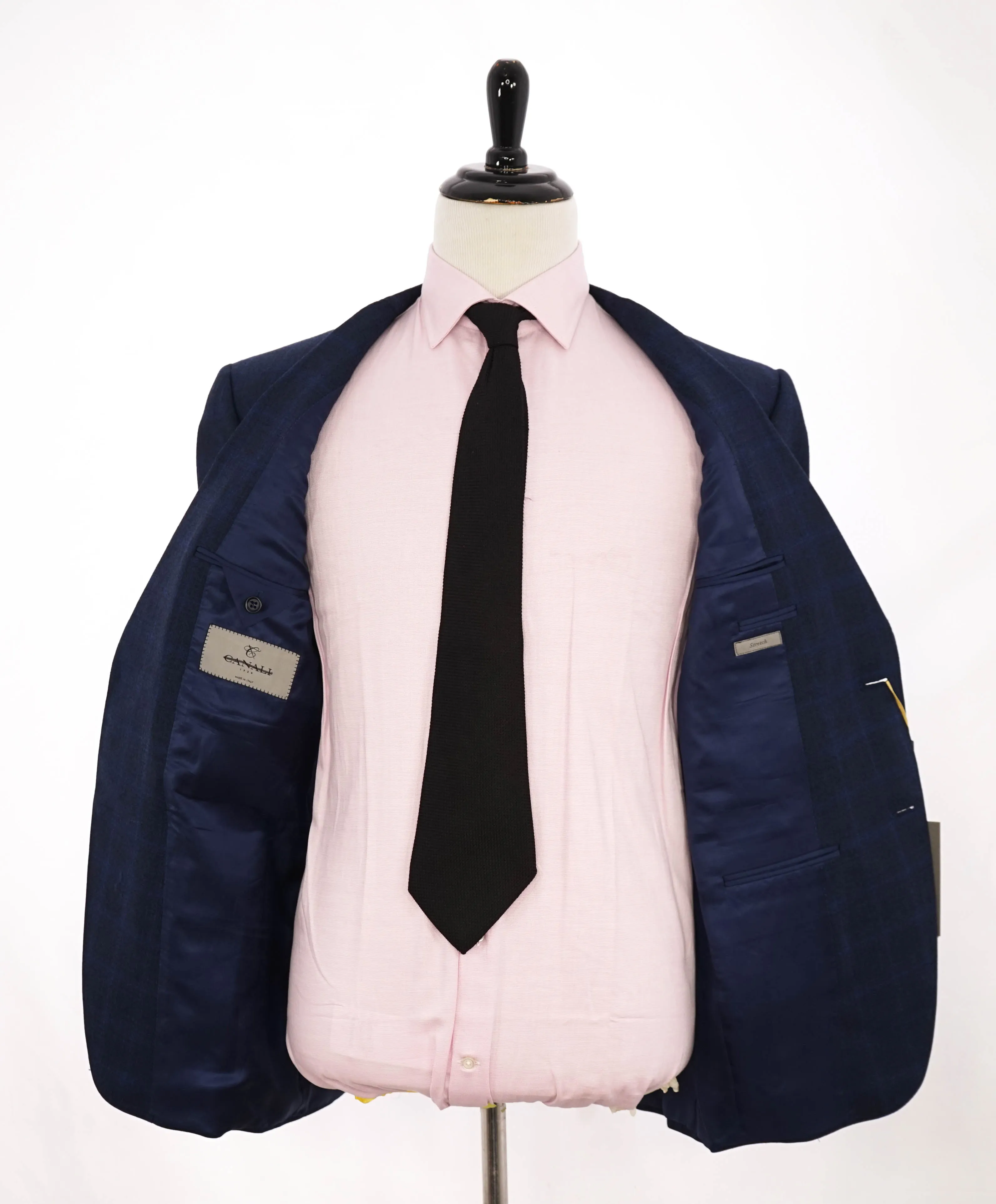 $1,895 CANALI - "STRETCH" Gray/Blue Abstract Check Blazer - 44R