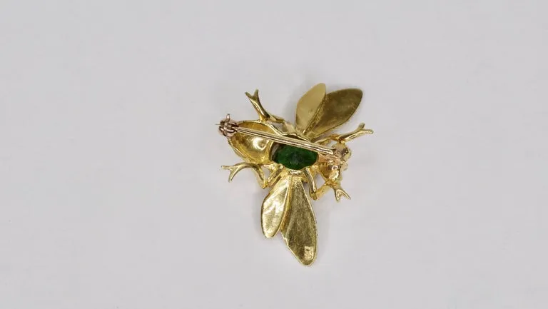 18k Gold Green Tourmaline Bee Pin