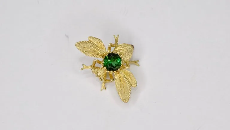 18k Gold Green Tourmaline Bee Pin
