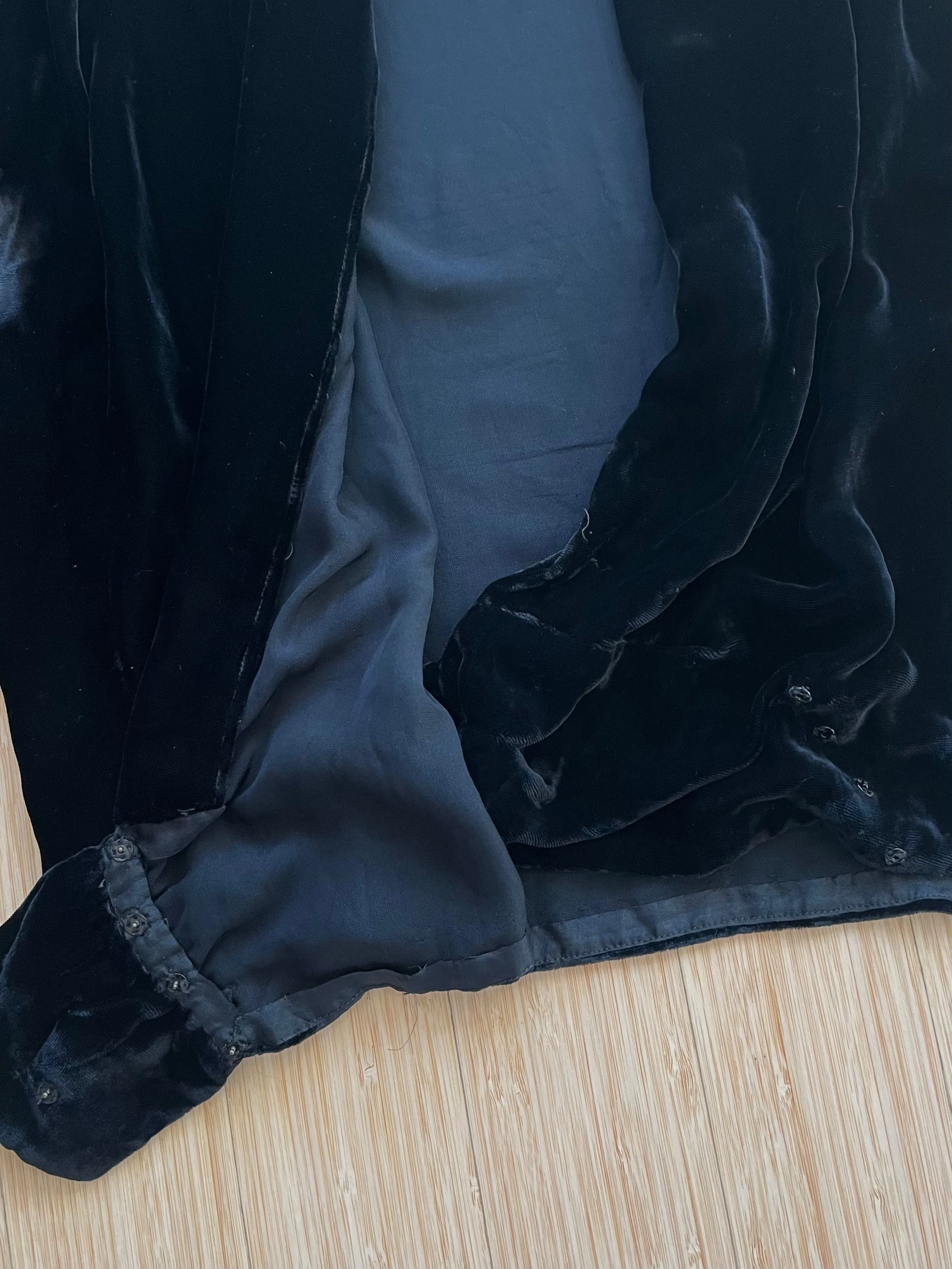 1930s/ 1940s Made In Paris Noir Silk Velvet Batwing Wrap Style Blouse