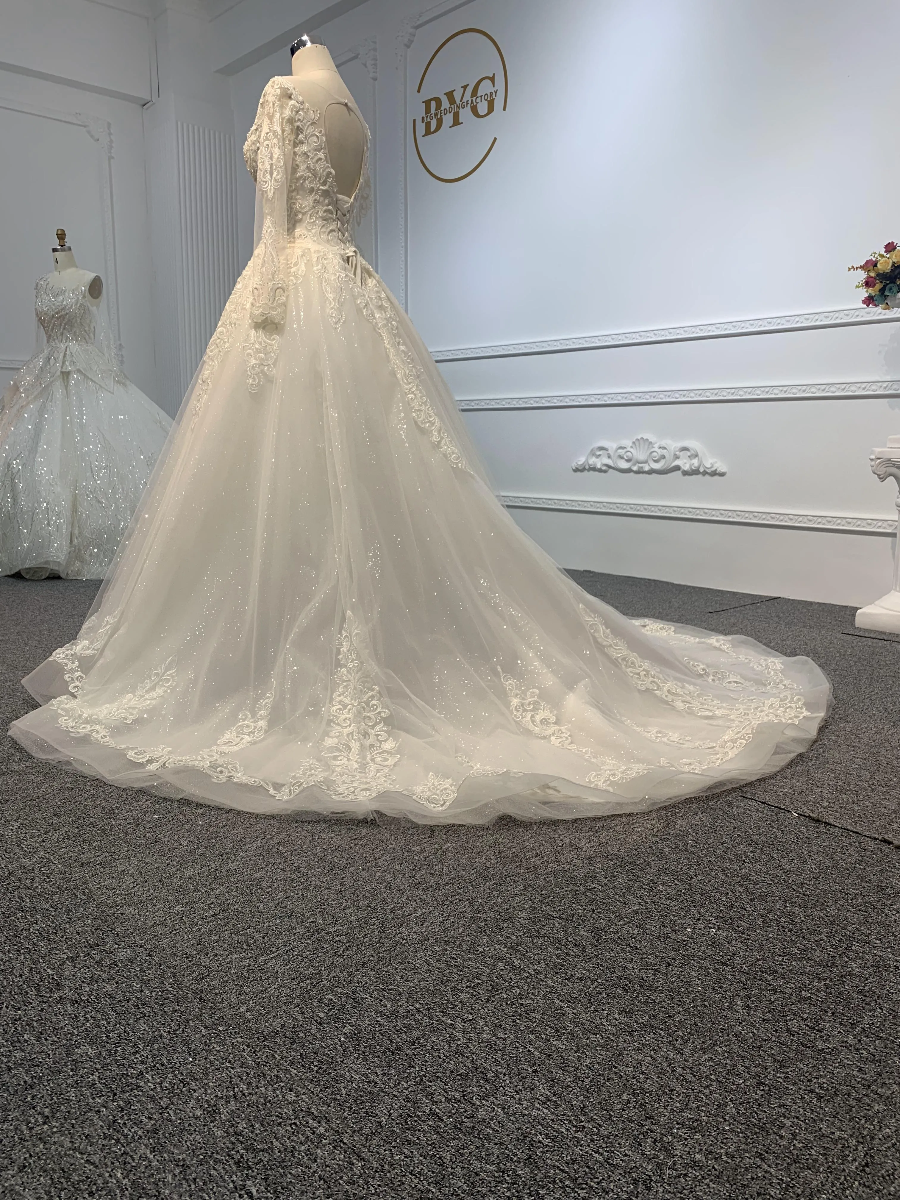 29801-BYG OFF-WHITE SIMPLE LACE A-LINE WEDDING DRESS