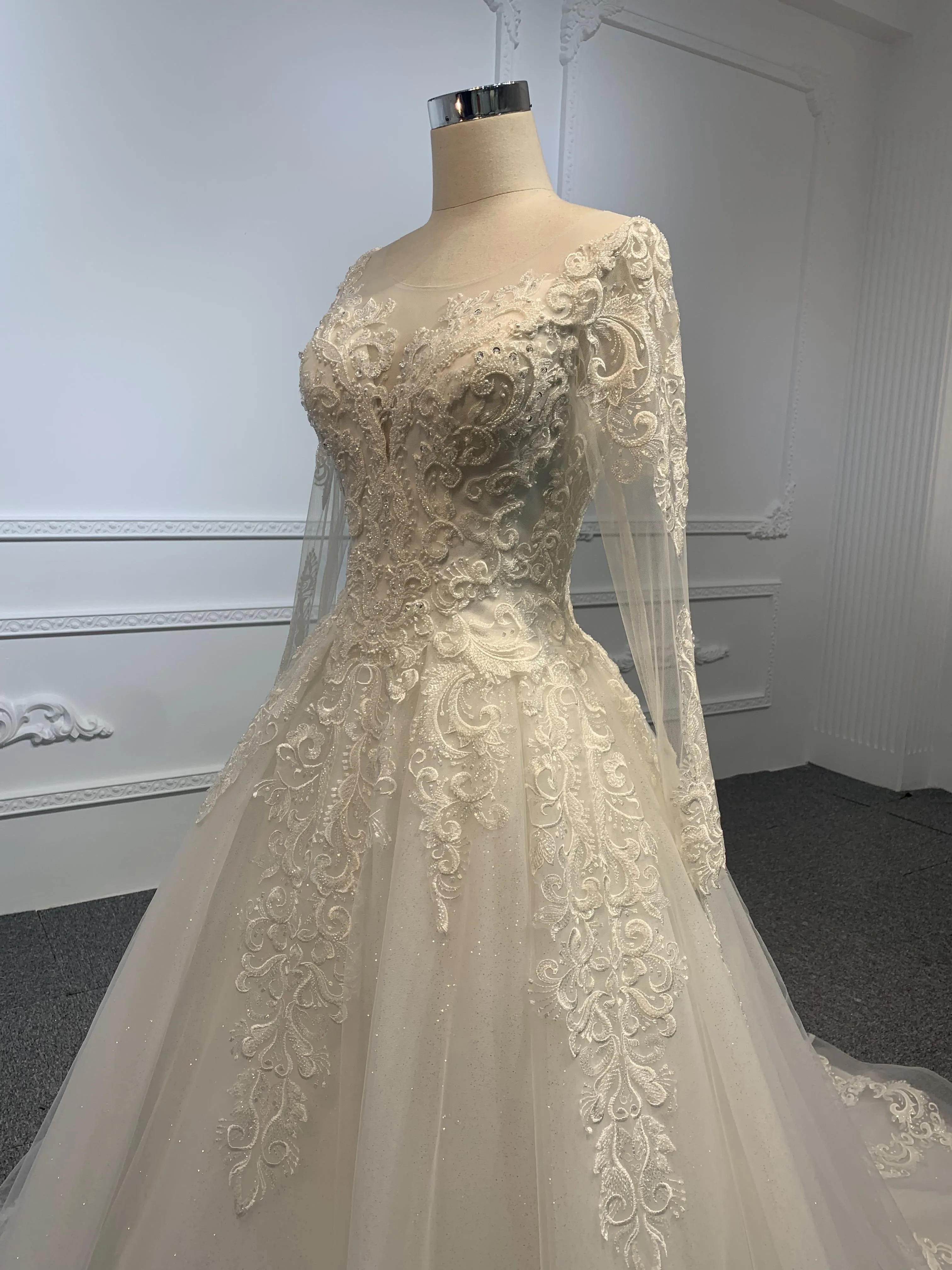 29801-BYG OFF-WHITE SIMPLE LACE A-LINE WEDDING DRESS