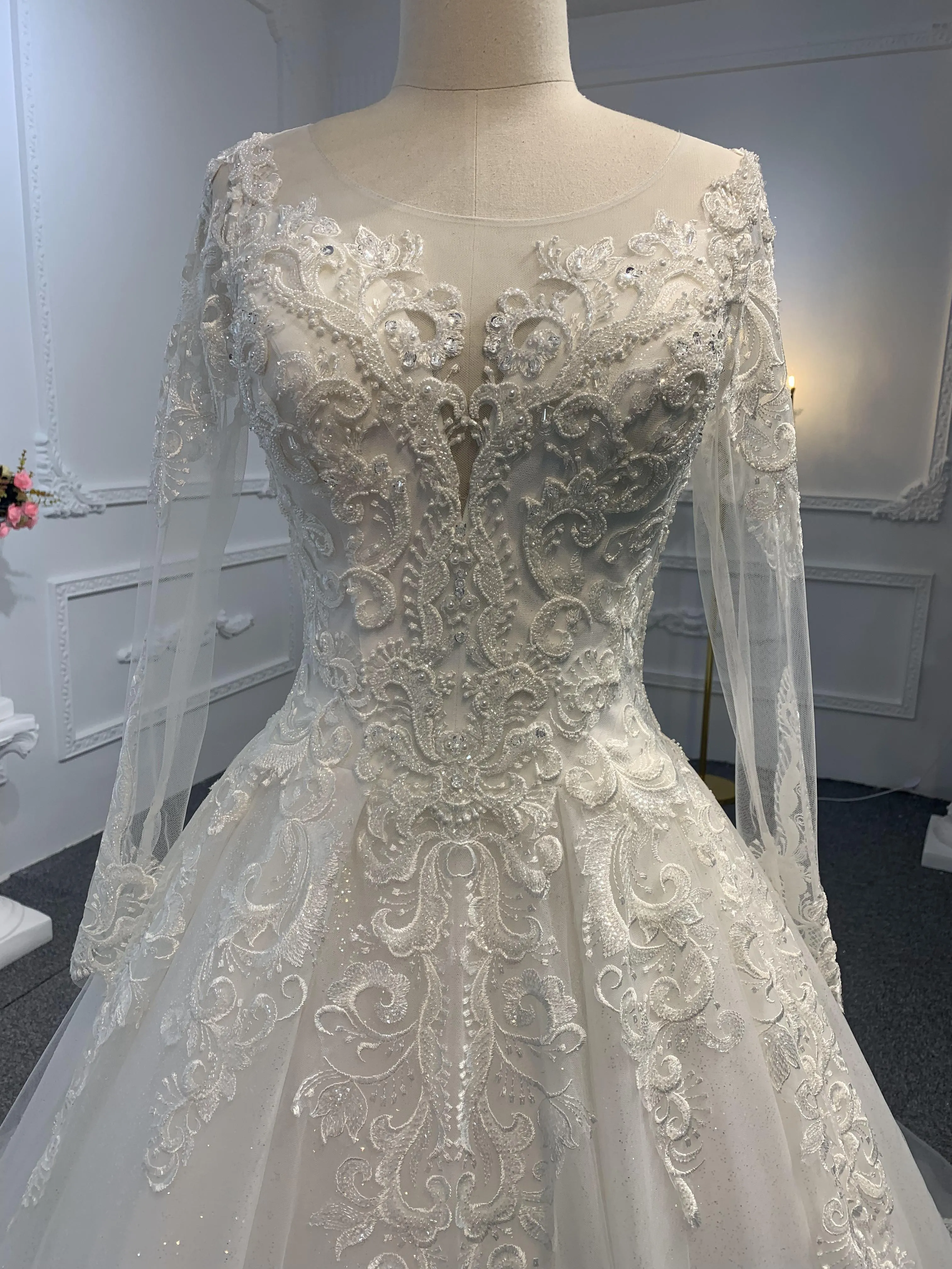 29801-BYG OFF-WHITE SIMPLE LACE A-LINE WEDDING DRESS