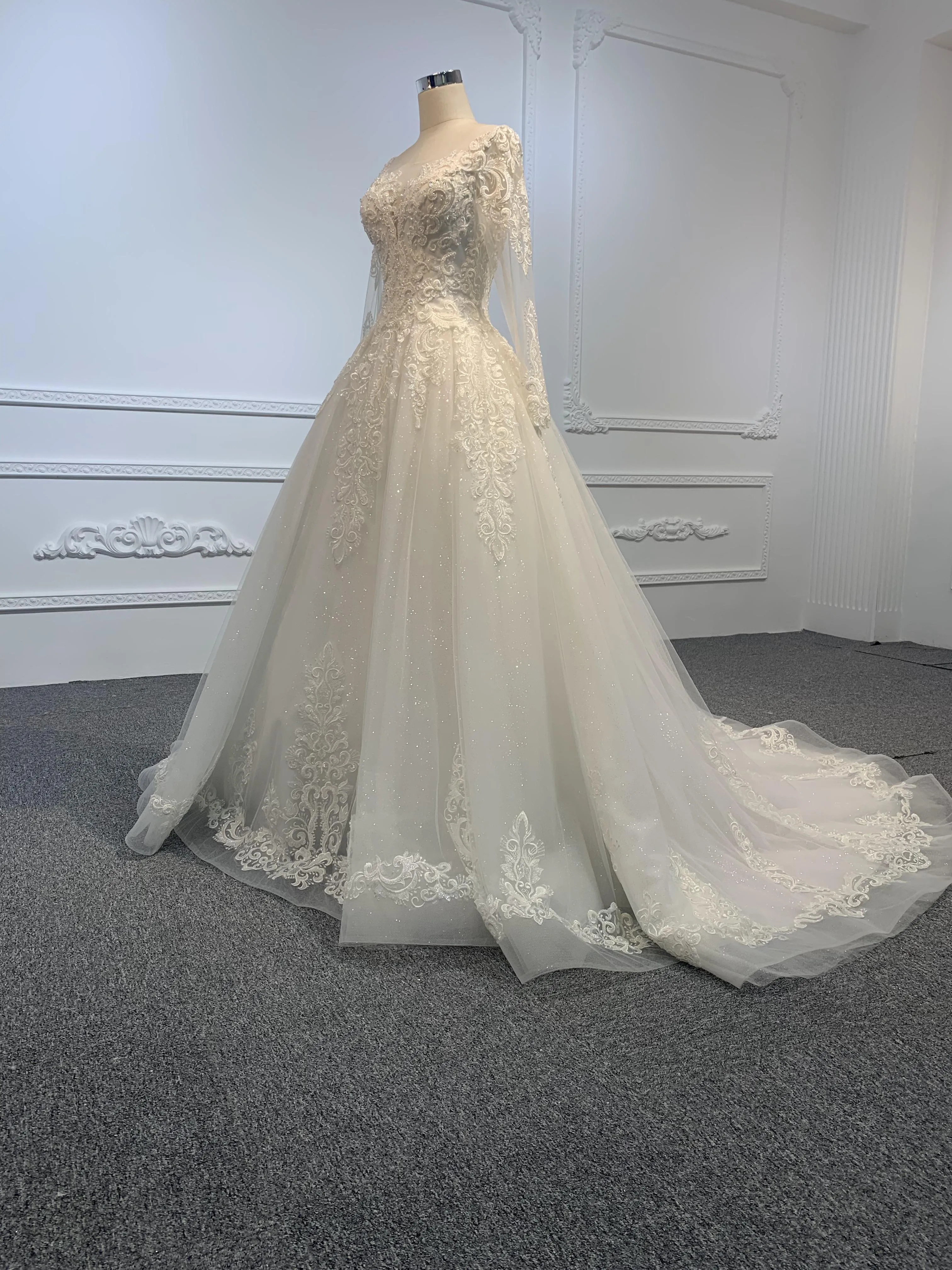 29801-BYG OFF-WHITE SIMPLE LACE A-LINE WEDDING DRESS