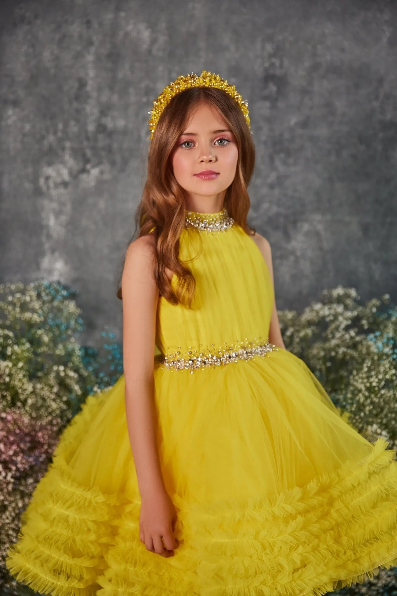 3238 Fluffy Yellow Flower Girl Dress