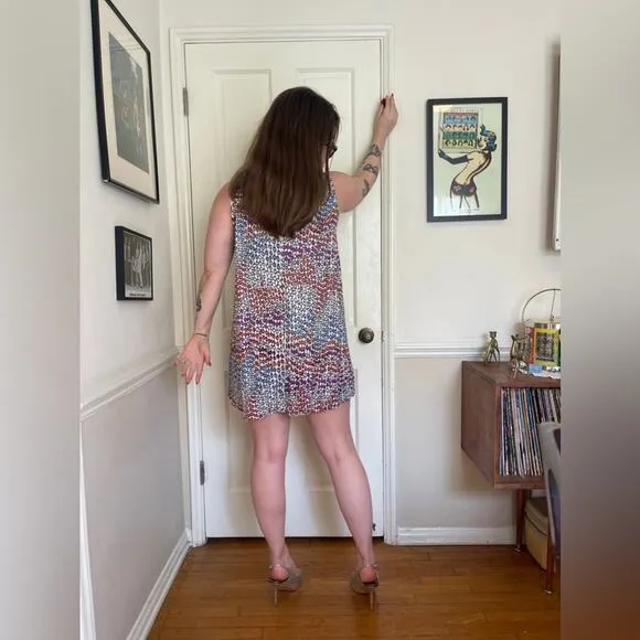 60s Vintage Nylon A Line Mini Dress with Funky Pattern