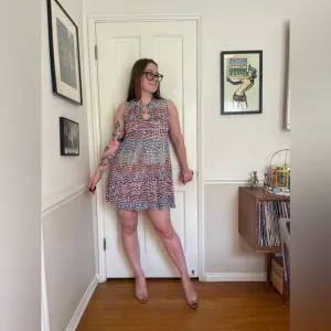 60s Vintage Nylon A Line Mini Dress with Funky Pattern