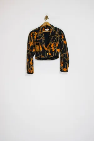 80’s SILK SCARF PRINT CROPPED BLAZER / SMALL
