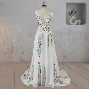 A-Line Flower Appliqued Majesty Wedding Dress