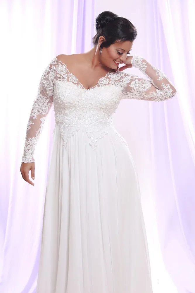 A line Long Sleeve Plus Size Wedding Dress