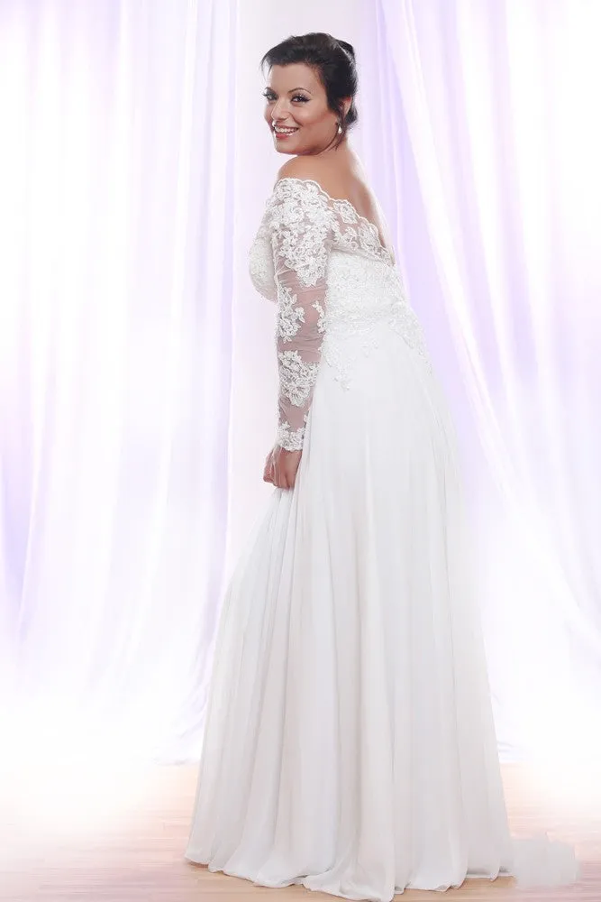 A line Long Sleeve Plus Size Wedding Dress