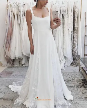 A line Square Neckline Wedding Dress
