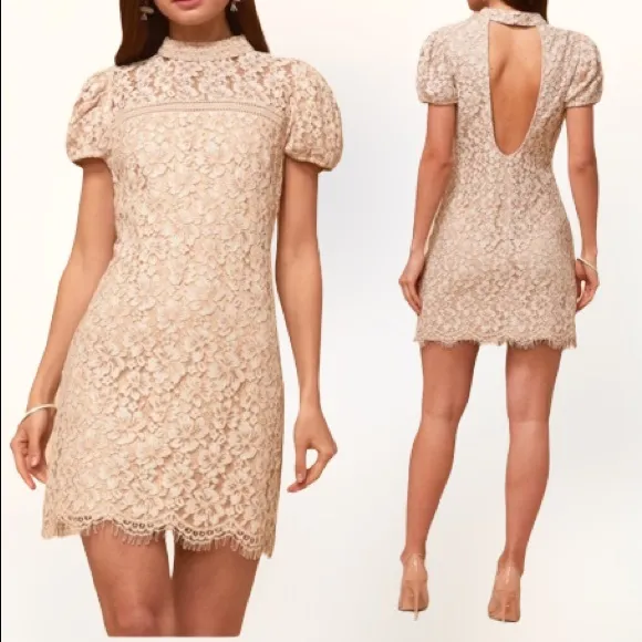 Adelyn Rae Kaia Sheath Dress Tan Lace Size Medium New