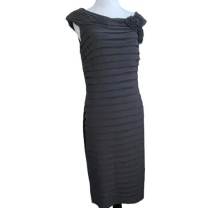 Adrianna Papell Black Dress Sheath Midi Stretch Dress Sz 12