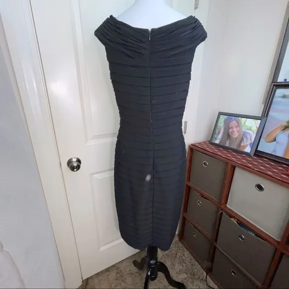 Adrianna Papell Black Dress Sheath Midi Stretch Dress Sz 12