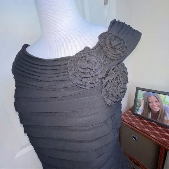 Adrianna Papell Black Dress Sheath Midi Stretch Dress Sz 12