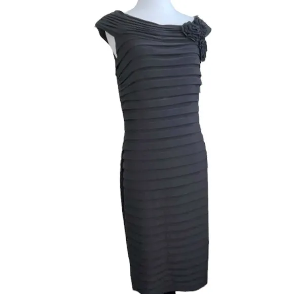 Adrianna Papell Black Dress Sheath Midi Stretch Dress Sz 12