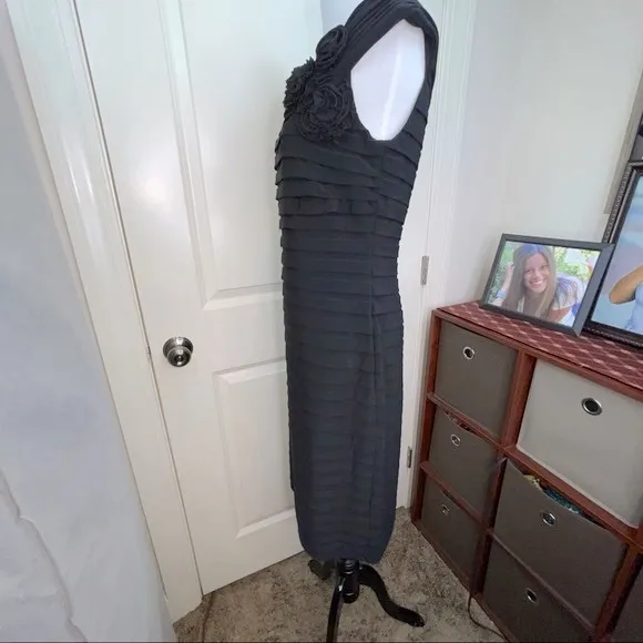 Adrianna Papell Black Dress Sheath Midi Stretch Dress Sz 12