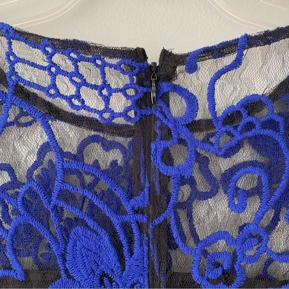 Adrianna Papell Juliet Lace Pleated Sheath Dress Blue Black Size 10P NWT