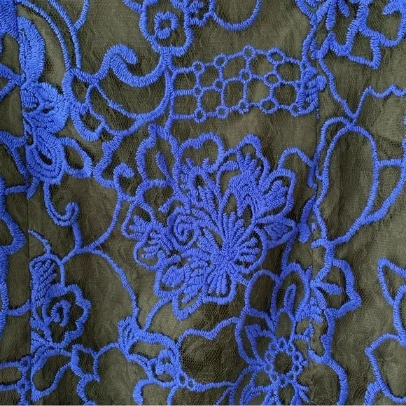Adrianna Papell Juliet Lace Pleated Sheath Dress Blue Black Size 10P NWT