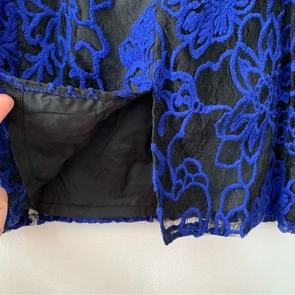 Adrianna Papell Juliet Lace Pleated Sheath Dress Blue Black Size 10P NWT