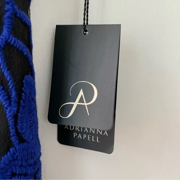 Adrianna Papell Juliet Lace Pleated Sheath Dress Blue Black Size 10P NWT