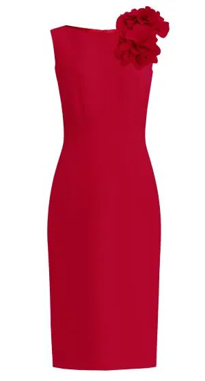 Aegina Red Sheath Cocktail Dress with Flower Detail
