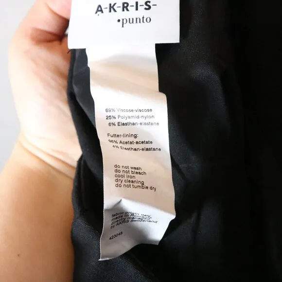 Akris Punto Tiered Flutter Mini Pencil Skirt Womens 10 Black Stretch Neutral