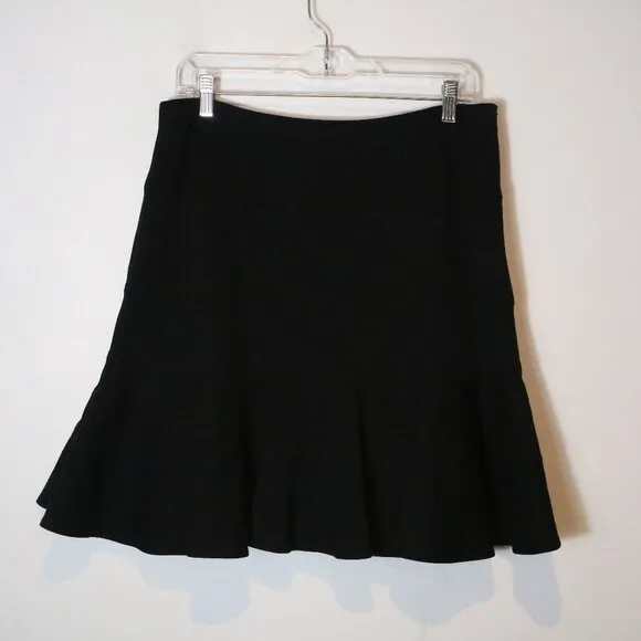 Akris Punto Tiered Flutter Mini Pencil Skirt Womens 10 Black Stretch Neutral