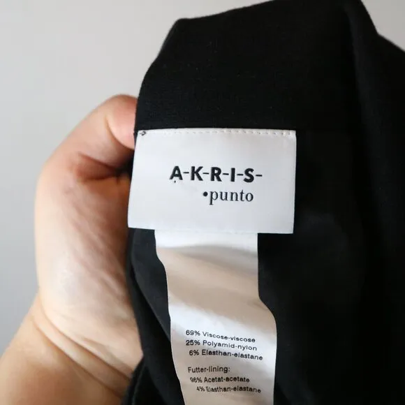 Akris Punto Tiered Flutter Mini Pencil Skirt Womens 10 Black Stretch Neutral