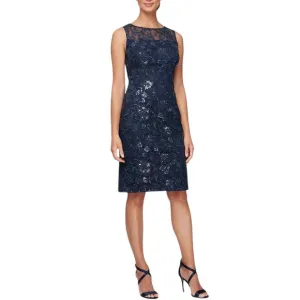 ALEX EVENINGS Blue Embroidered Sequin Sleeveless Sheath Dress Size 16