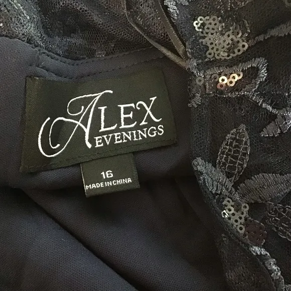 ALEX EVENINGS Blue Embroidered Sequin Sleeveless Sheath Dress Size 16