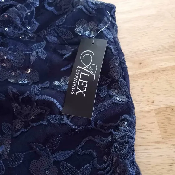 ALEX EVENINGS Blue Embroidered Sequin Sleeveless Sheath Dress Size 16