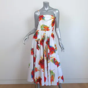 Alexander McQueen A-Line Midi Dress White/Multi Floral Print Poplin Size 38
