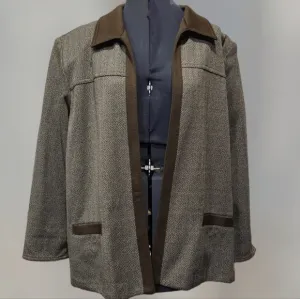 Alfred Dunner Coat Jacket Acrylic Blend Brown Herringbone Women's size 20