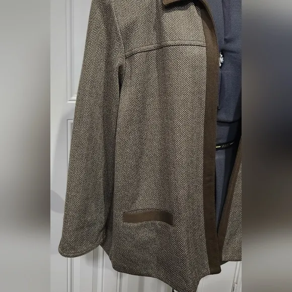 Alfred Dunner Coat Jacket Acrylic Blend Brown Herringbone Women's size 20