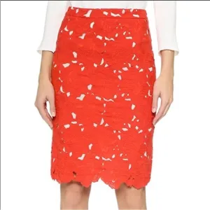 Alice   Olivia Size 2 Red Ferrel Lace Pencil Skirt Knee Length