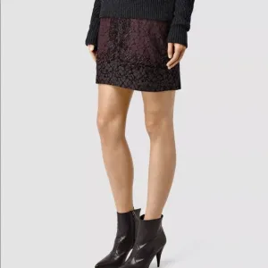 AllSaints Women’s Pencil Mini Skirt Lace Ifaneva Burgandy Red