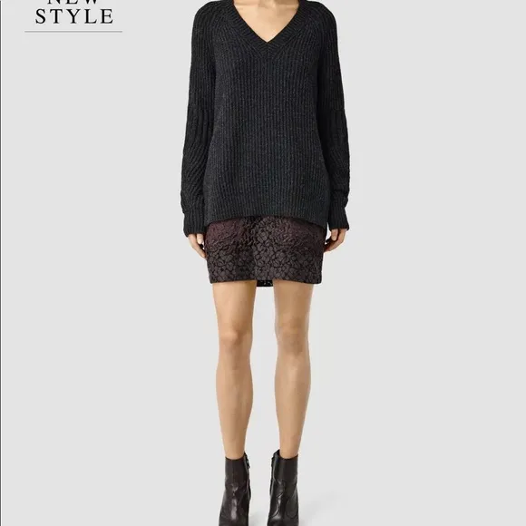 AllSaints Women’s Pencil Mini Skirt Lace Ifaneva Burgandy Red