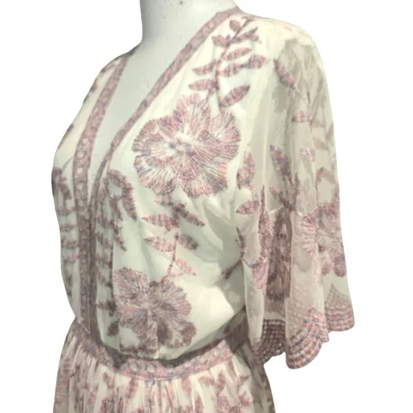 Altar'd State Catania Lace Sheer Mesh Fairy Pink Lavender Maxi Dress Gown, Sz L