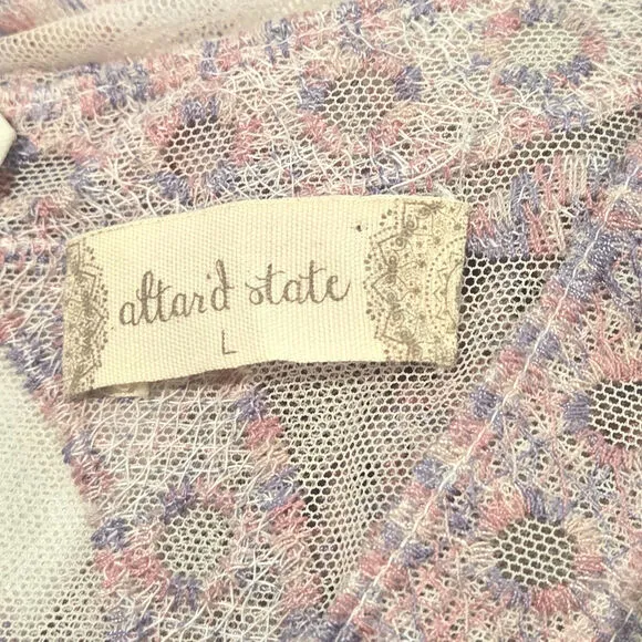 Altar'd State Catania Lace Sheer Mesh Fairy Pink Lavender Maxi Dress Gown, Sz L