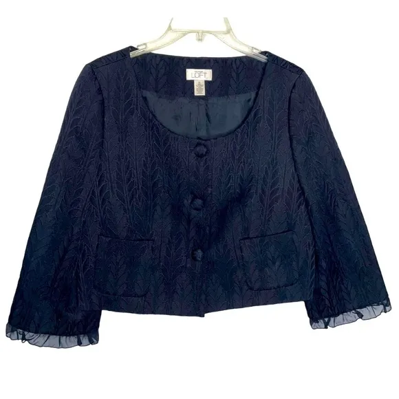 ANN TAYLOR LOFT Dark Blue 3/4 Sleeve Textured Blazer Women’s Cropped Jacket Top