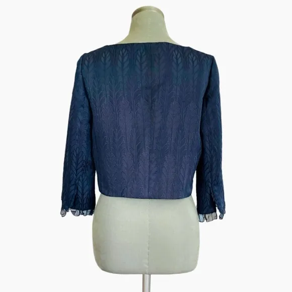 ANN TAYLOR LOFT Dark Blue 3/4 Sleeve Textured Blazer Women’s Cropped Jacket Top
