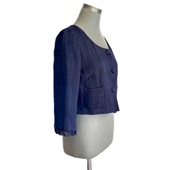 ANN TAYLOR LOFT Dark Blue 3/4 Sleeve Textured Blazer Women’s Cropped Jacket Top